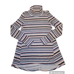 Cuddl Duds Softwear Cowl Neck Tunic Top XS Striped Long Sleeve Thumbholes EUC